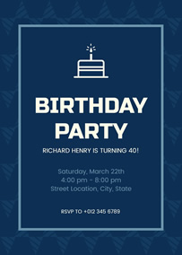 Blue 40th birthday invitation
