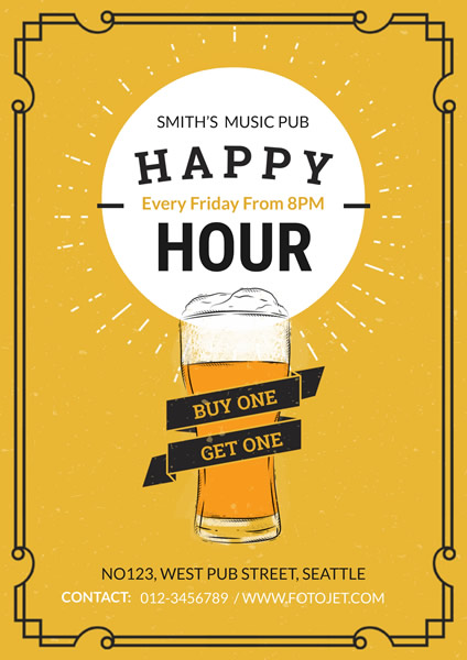 Yellow Happy Hour Flyer Template Template